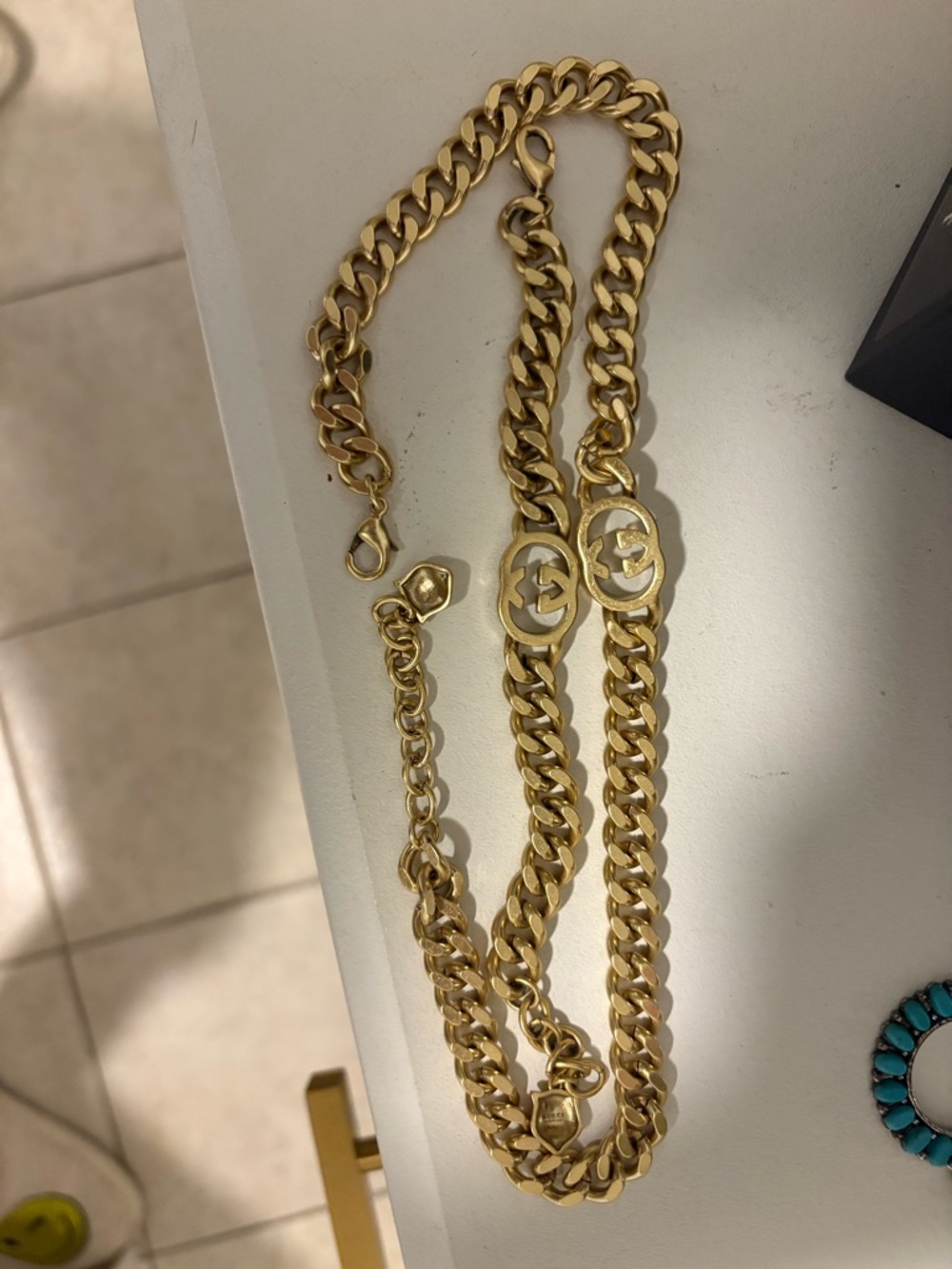 Gucci Gold-Tone Curb Chain Necklace with Double GG Motifs